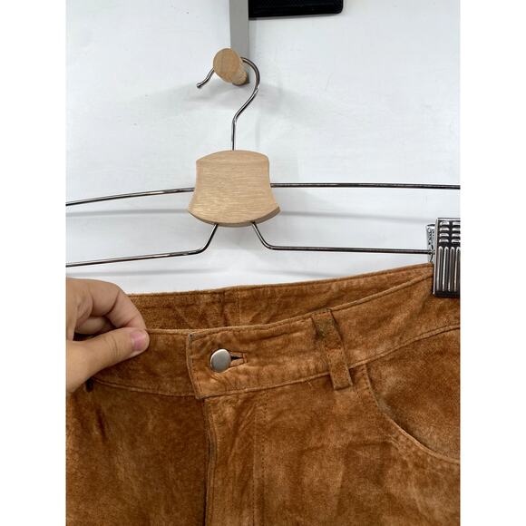 Express Vintage Suede Leather Brown Kick Flare Pants - Picture 3 of 5